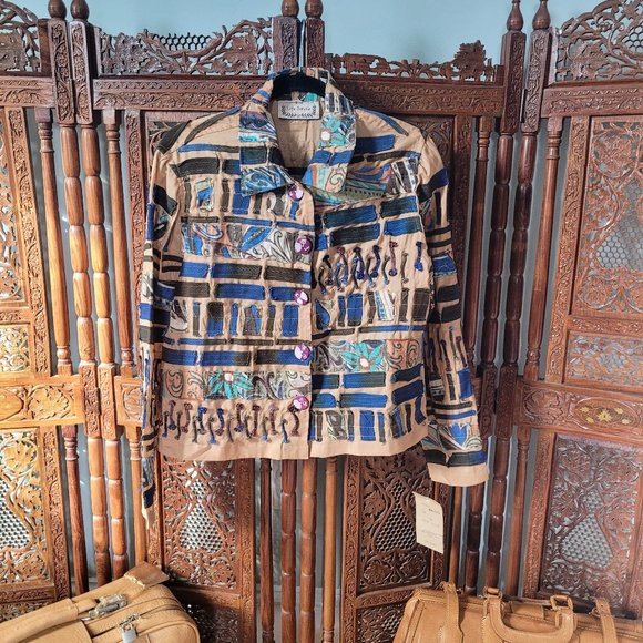 NWT 90s Multicolored Bohemian Patchwork Coat Shaket - Picture 1 of 8